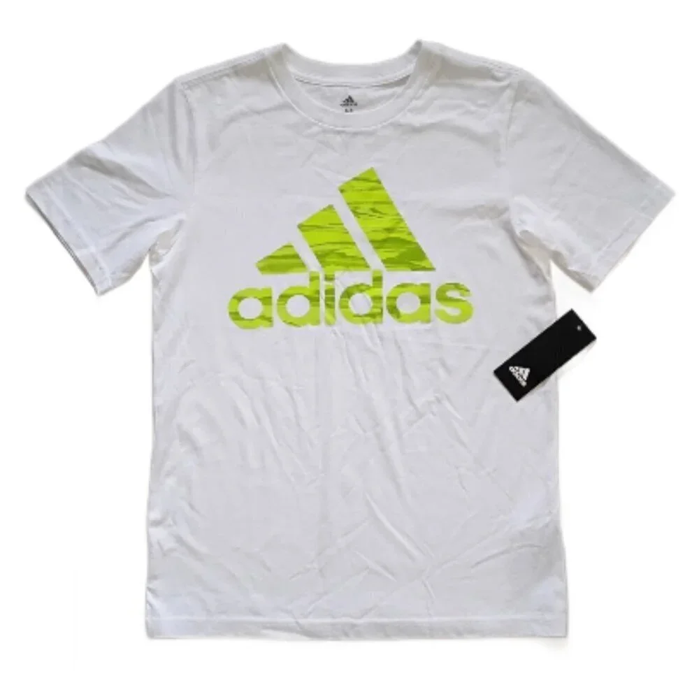 Adidas Camo Logo Graphic T-Shirt White Youth Size M Athletic Casual Tee